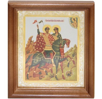 Иконы Борис и Глеб святые князья икона под стеклом (13 х 16 см, Софрино)