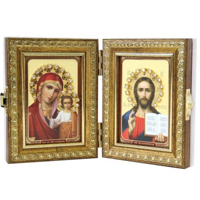 Иконы Складень Казанская Божия Матерь, Спаситель (бархат, 9 х 11 см)
