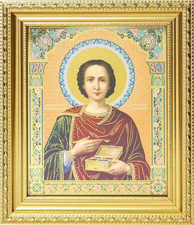 Иконы Пантелеимон Целитель, икона в багетной рамке (19 х 22 см)