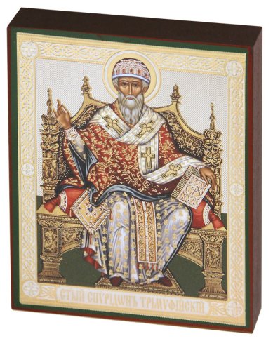 Иконы Спиридон Тримифунтский икона, литография на дереве (13 х 16 см)