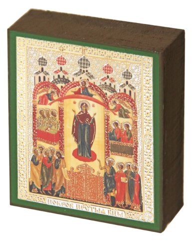 Иконы Покров Пресвятой Богородицы икона, литография на дереве (6 х 7 см)