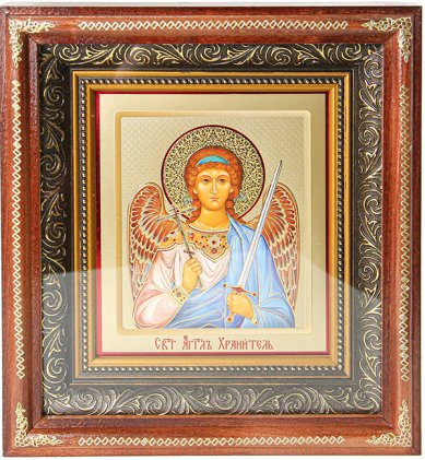 Иконы Ангел Хранитель, деревянная рамка, фигурный киот, икона (20 х 22 см)