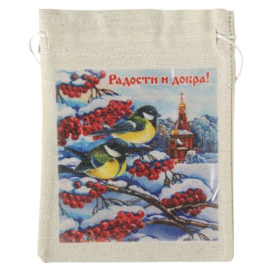 Утварь и подарки Мешочек для рождественских подарков «Синички» (лен, 12 х 18 см)