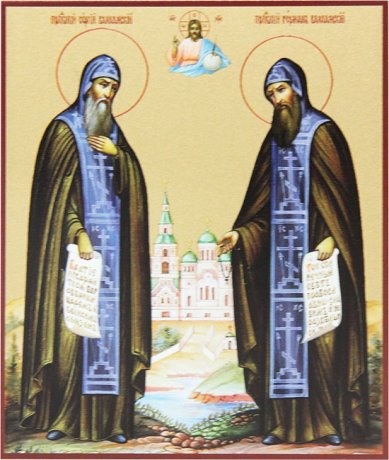 Иконы Сергий и Герман Валаамские, икона на МДФ (8,7 х 10,3 см)