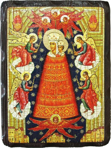 Иконы Прибавление ума икона Божией Матери на дереве под старину (18 х 24 см)