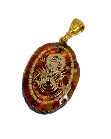 Утварь и подарки Медальон-образок из янтаря «Семистрельная Божья Матерь» (2,3 х 3 см)
