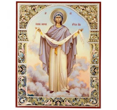 Иконы Покров  Пресвятой Богородицы икона на оргалите (11 х 14 см, Софрино)