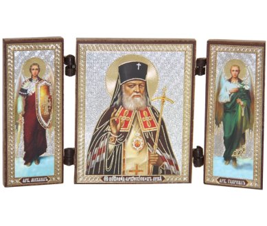 Иконы Лука Крымский с архангелами складень тройной (13 х 7,5 см)