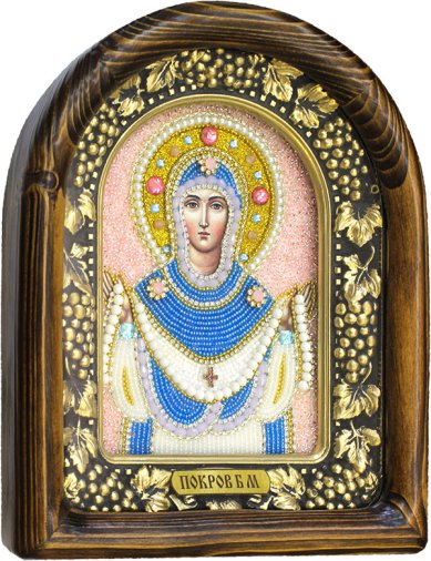 Иконы Покров Пресвятой Богородицы, икона из бисера 185 х 230 мм