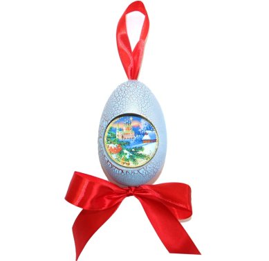 Утварь и подарки Рождественская подвеска яйцо «С Рождеством Христовым!» (ветка ели и рябины, голубое)