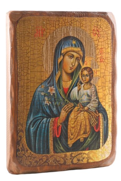 Иконы Неувядаемый цвет икона Божией Матери на доске под старину (18х24 см)