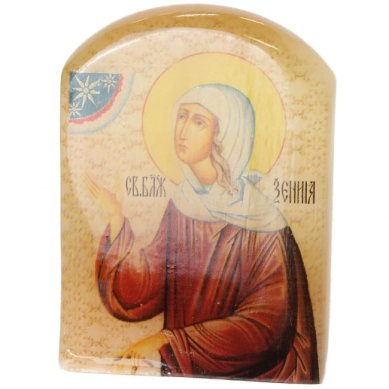 Иконы Ксения Петербургская, икона настольная из селенита (45 х 30 х 65 мм, 65 г)