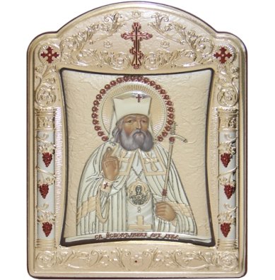 Иконы Лука Крымский греческая икона в серебряном окладе ручная работа (11,5 х 15,3 см)