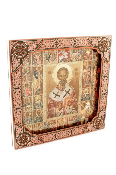 Иконы Николай Чудотворец икона под стеклом с иконограф. (20х24 см)
