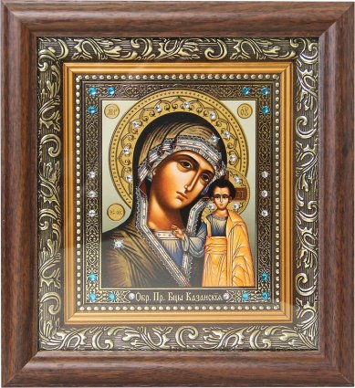 Иконы Казанская икона Божией Матери, аналойная в киоте с багетом