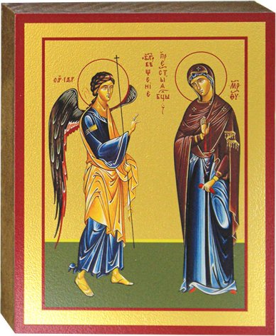 Иконы Благовещение Пресвятой Богородицы, икона на дереве 12,5 х 16 см