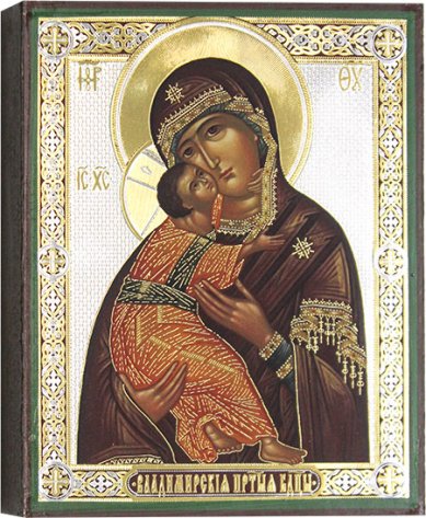 Иконы Владимирская икона Божией Матери литография на дереве (13 х 16 см)