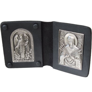 Иконы Складень двойной кожаный с иконами Ангел Хранитель и Семистрельная