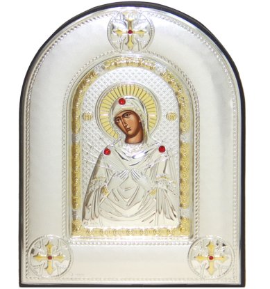Иконы Семистрельная икона Божией Матери в серебряном окладе ручная работа (14 х 17,5 см)