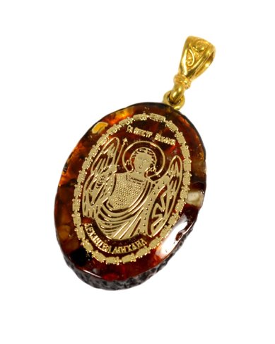 Утварь и подарки Медальон-образок из янтаря «Архангел Михаил» (2,3 х 3 см)