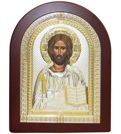 Иконы Господь Вседержитель икона в серебряном окладе, ручная работа (18 х 22,5 см)