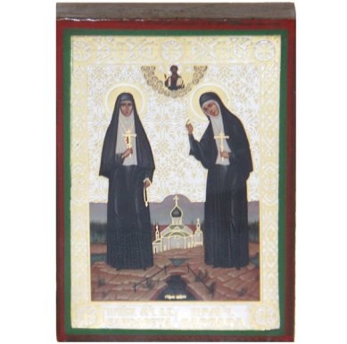 Иконы Елисавета княгиня и Варвара преподобномученицы икона на дереве (6 х 9 см)