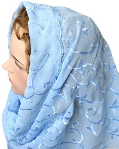 Утварь и подарки Шарф однотонный из тонкого креп-шифона с вышивкой (50 х 160 см) 