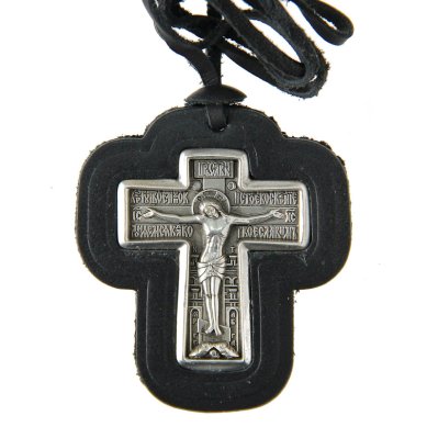 Иконы Подвеска «Крест» в авто с тиснением (кожа, 4,8 х 5,5 см)