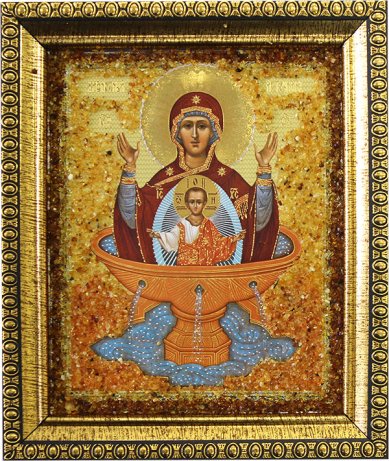 Иконы Живоносный источник, икона Божией матери с янтарной крошкой, 14 х 16 см