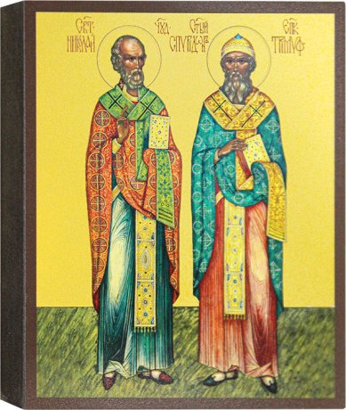 Иконы Икона Николай Чудотворец и Спиридон Тримифунтский, святители (12,7 х 15,8 см)