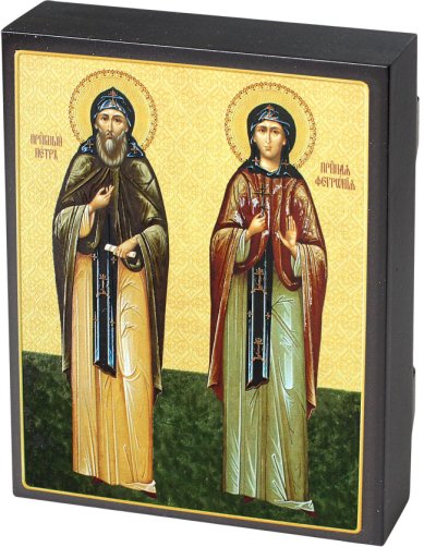 Иконы Петр и Феврония, икона объемная печать, лак, 13 х 16 см