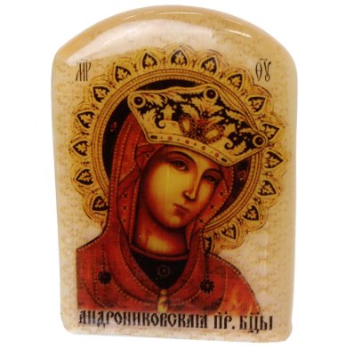 Иконы Андрониковская, икона настольная из селенита (45 х 30 х 65 мм, 65 г)