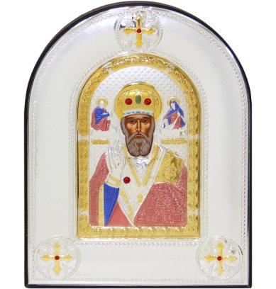 Иконы Николай Чудотворец икона в серебряном окладе ручная работа (14 х 18 см)