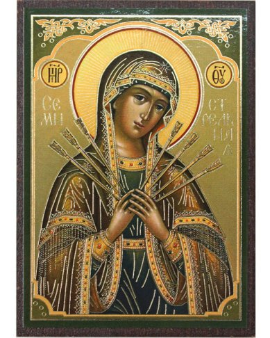 Иконы Семистрельная икона Божией Матери на МДФ (6,3 х 9 см)
