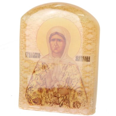 Иконы Матрона Московская, икона настольная из селенита (45 х 30 х 65 мм, 65 г)