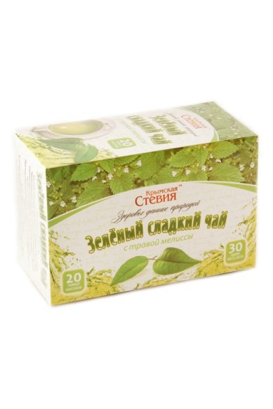 Натуральные товары Крымская Стевия. Зеленый сладкий чай с мелиссой (20 пакетиков, 30г)
