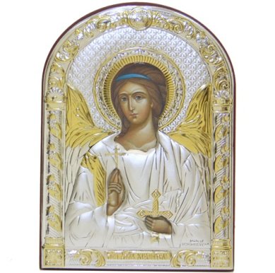 Иконы Ангел Хранитель икона в серебряном окладе, ручная работа (7,5 х 11 см)