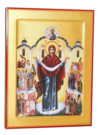 Иконы Покров икона Божией Матери на дереве, ручная работа большая (18 х 24 см)