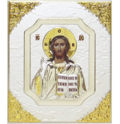 Иконы Господь Вседержитель икона в серебряном окладе, ручная работа (8 х 9 cм) 