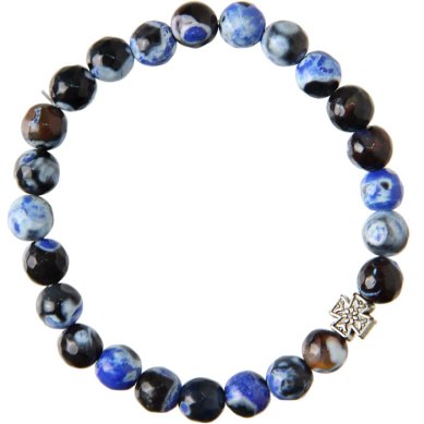 Утварь и подарки Браслет 24 звена из камня агат тибетский синий с крестом, d=8мм