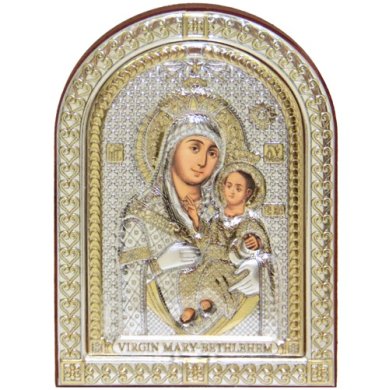 Иконы Вифлеемская икона Божией Матери в серебряном окладе, ручная работа (7,5 х 11 см)
