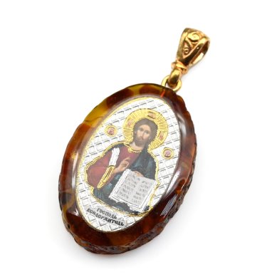 Утварь и подарки Медальон-образок из янтаря «Господь Вседержитель» (2,3 х 3 см)