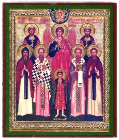 Иконы Собор святых Михаилов икона литография на дереве (9 х 10,5 см)
