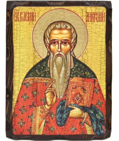 Иконы Василий Анкирский икона на дереве под старину (18 х 24 см)