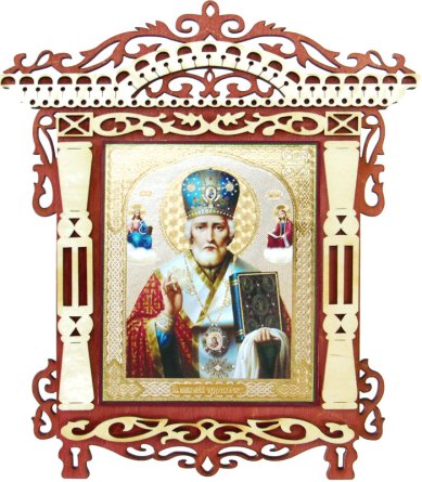 Иконы Николай Чудотворец, икона резная (фанера, литография)