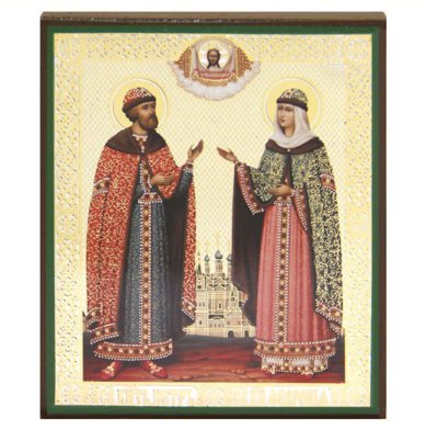 Иконы Петр и Феврония Муромские, икона литография на дереве (9 х 10,5 см)