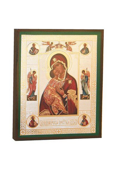 Иконы Владимирская икона Божией Матери с предстоящими литография на дереве (9 х 11 см)