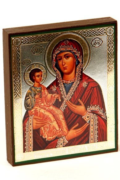 Иконы Троеручица икона Божией Матери литография на дереве (9 х 11 см)