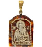 Утварь и подарки Медальон-образок из янтаря «Смоленская БМ» (2,3 х 3 см)