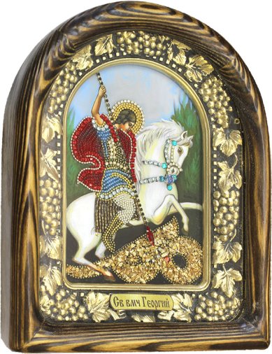 Иконы Георгий Победоносец, икона из бисера 185 х 230 мм